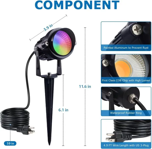 Miniatura 9 de SUNVIE Paquete de 2 focos RGBW para exteriores de 12 W LED que cambian de color con control remoto 120 V RGB iluminación de paisaje luces
