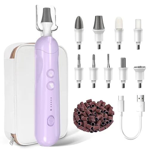Miniatura 10 de Kit profesional de manicura y pedicura, juego de limas eléctricas inalámbricas, herramientas de pedicura recargables para pies, 5 velocidades