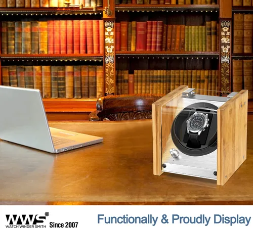 Miniatura 7 de Watch Winder Smith Bobinadora de reloj automática individual de bambú - 4 modos de rotación, motor silencioso