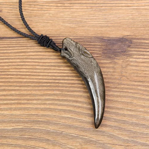 Miniatura 3 de COAI Collar de obsidiana de diente de lobo para hombre y mujer