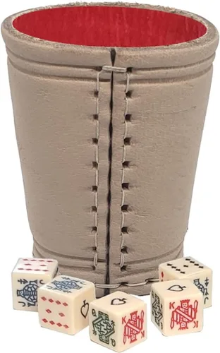 Miniatura 13 de Cyber-Deals - Taza compacta de cuero genuino para dados + dados con bolsa de almacenamiento de terciopelo negro