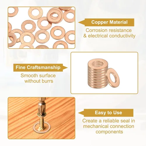 Miniatura 3 de PATIKIL Anilla de arandela de cobre M4, 25 piezas, 4mm ID 8mm OD 1mm de espesor, arandela plana métrica de sello de cobre para tornillos, pernos