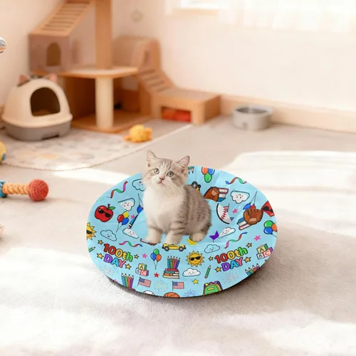 Miniatura 3 de Wudan Pet Cat Beds Donut Cuddler Fluffy Puppy Beds for Extra Small Size Pets Supplies M 100th Day Celebration Pattern Blue