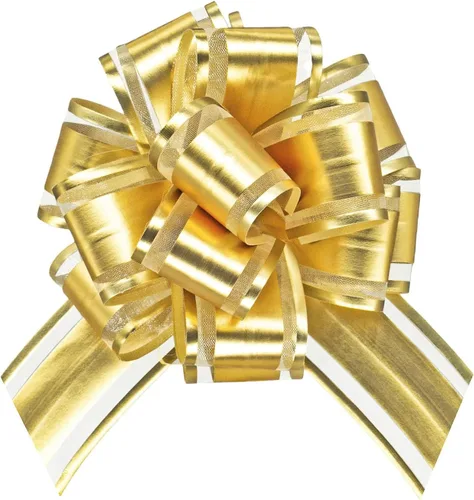 Miniatura 12 de WEWILUCK Lazo de regalo para envolver regalos, 10 lazos blancos con línea dorada para árbol de Navidad, regalos de Navidad, decoración de boda