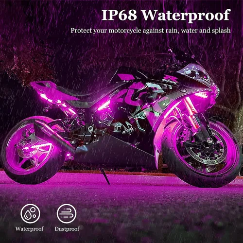 Miniatura 5 de 12 luces de motocicleta con control de aplicación, modo de música RGB de 16 millones de colores, función de luz de freno IP68 impermeable con doble
