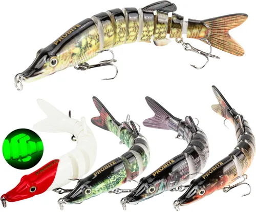 Miniatura 11 de 5 piezas de señuelos de pesca realistas – Cebo multiarticulado para lubina, trucha, crappie, lucioperca, lucio, acción realista con ojos de pez 3D