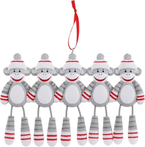 Miniatura 2 de Sock Monkey Family - Adorno colgante para árbol de Navidad, regalo de Navidad, sin mañana, personalizado (Familia de 5)