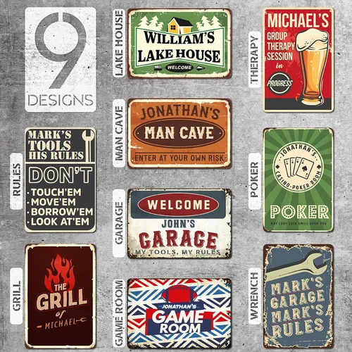 Miniatura 2 de Regalos para papá, letrero de metal para papá, letrero de papá vintage personalizado con nombre, regalos retro personalizados para hombres, 9