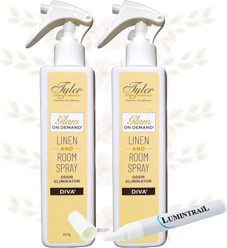 Tyler Glam on Demand - Spray para Ropa de Cama y Habitación Aroma Diva Paquete de 2 - Paquete de Ambientador y Eliminador de Olores con Bolígrafo
