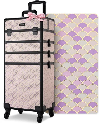 Miniatura 69 de BYOOTIQUE estuche rodante para maquillaje 4 en 1, con cerradura, maletín tipo trolley para cosméticos, con 4 ruedas extraíbles, organizador de viaje