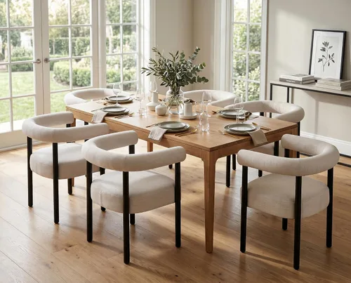 Miniatura 17 de RIVOVA Juego de 4 sillas de comedor blancas de bouclé, sillas de comedor tapizadas modernas, sillas de cocina con respaldo curvo para comedor