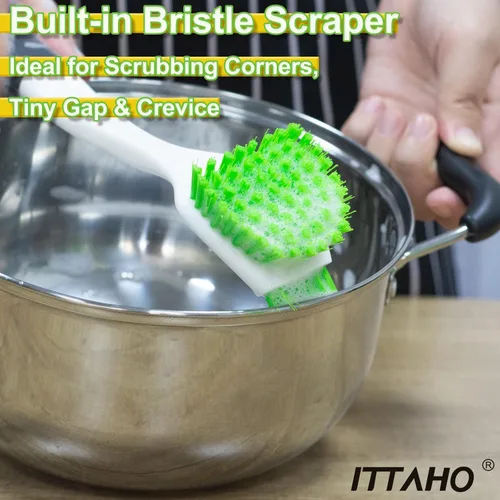 Miniatura 6 de Paquete de 3 cepillos para platos, cepillo para fregar platos, cepillo de cocina para limpiar platos, limpiador de cerdas de doble cara para platos