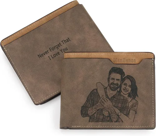 Miniatura 7 de Carteras personalizadas para hombres, cartera personalizada para hombre con imagen grabada y nombre, billetera delgada de cuero plegable, regalos