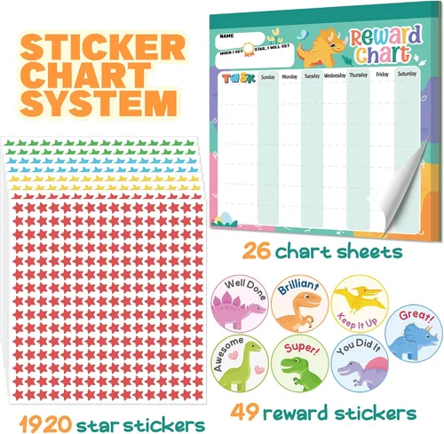 Miniatura 2 de Reward Chart for Kids – Dinosaur Magnetic Kids Behavior Chart, Pad with 26 Chore Charts, 1920 Star Stickers, 49 Incentive Stickers, Responsibility
