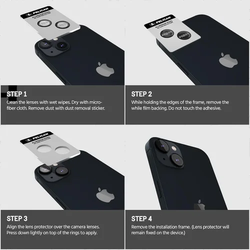 Miniatura 6 de Pelican - Protector de lente de cámara con anillos de aluminio para iPhone 15 / iPhone 15 Plus - Vidrio templado 9H - Resistente a los arañazos