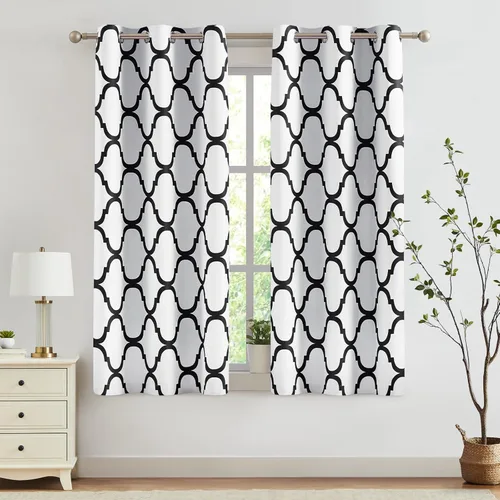 Miniatura 52 de Melodieux - Cortinas opacas estilo marroquí con aislamiento térmico y ojales para oscurecer sala de estar, 2 paneles. Blanco hueso/verde azulado