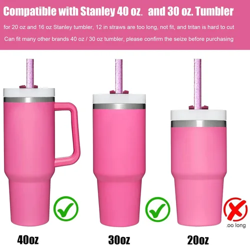Miniatura 3 de ALINK Sorbetes reutilizables de glitter rosa para vaso Stanley de 40 oz y 30 oz, sorbetes de plástico duro de 12 pulgadas para vaso Stanley, Owala