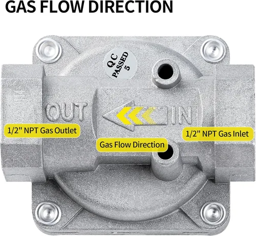 Miniatura 3 de BurnTouch - Regulador de gas 7010-5010 1/2 PSIG 1/2 pulgada NPT gas natural y propano líquido NAT 5 pulgadas - GLP 10 pulgadas WC, para cocinas