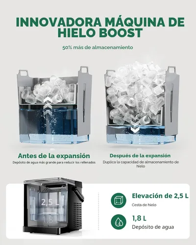 Miniatura 3 de Silonn - Máquina para hacer hielo Boost con innovadora canasta de hielo de 2.5L y tanque de agua de 1.8L, 9 cubos de hielo bala en 6 minutos