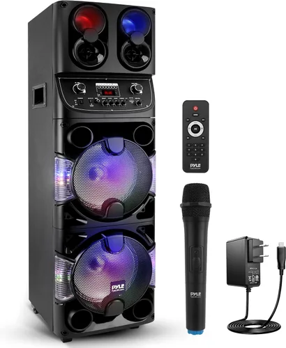 Pyle Altavoz portátil Bluetooth PA - Sistema de audio de karaoke BT de 600W dual de 10" recargable para interiores/exteriores - Pantalla LED,
