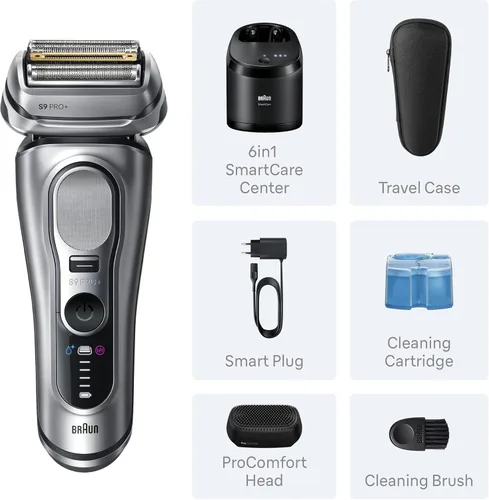 Miniatura 11 de Braun Afeitadora eléctrica Series 9 PRO+, maquinilla de afeitar húmeda y seca, Pro SensoAdapt, centro inteligente 6 en 1, 9697CC, plata