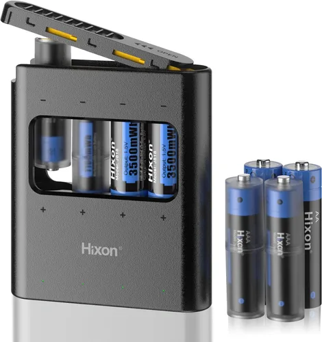 Hixon Combo de baterías recargables AA y AAA de litio de 1.5 V con cargador, 4 x 3500 mWh AA y 4 x 1100 mWh AAA, más de 1600 ciclos, larga duración,