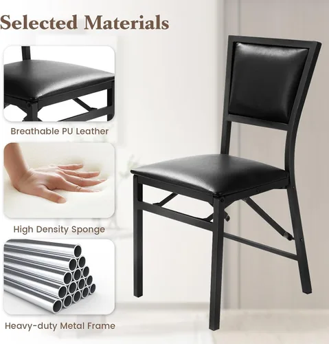 Miniatura 4 de Giantex Juego de 2 sillas plegables de comedor con asientos acolchados, marco de metal resistente, protectores de suelo, diseño de ahorro