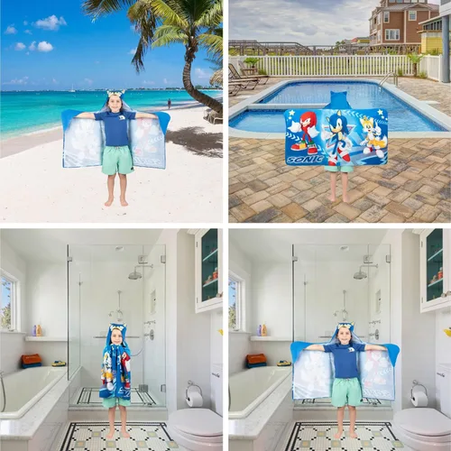 Miniatura 6 de Sonic The Hedgehog, Anime, Toalla Envolvente con Capucha de Algodón Terry Suave para Baño/Piscina/Playa, 24 x 50 pulgadas, Por Franco Kids Multicolor
