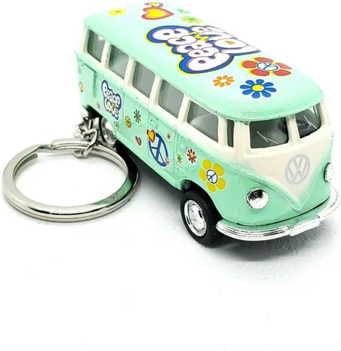 Miniatura 4 de KiNSMART 1962 Volkswagen Classic Hippie Love & Peace Bus 1:64 Escala 2.5 pulgadas, modelo de metal fundido a presión, acción de retroceso (azul)