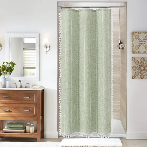 Miniatura 27 de MitoVilla - Juego de cortina de ducha de tela de granja gris, cortinas de ducha de poliéster y lino modernas estilo bohemio para decoración de baño