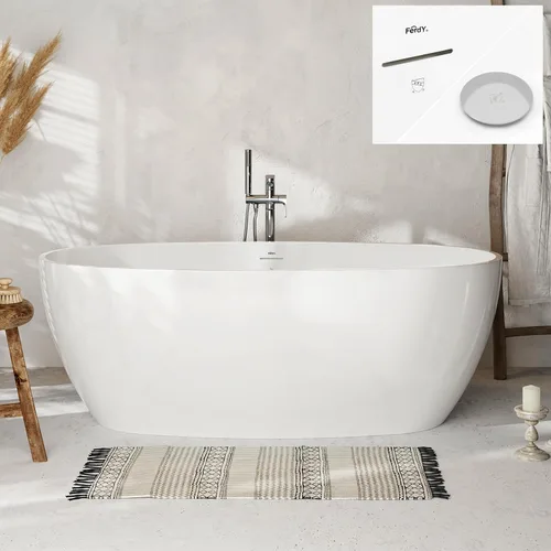 Miniatura 27 de FerdY Tahiti - Bañera independiente de 67" con forma ovalada elegante, bañera aislada de doble pared brillante con color blanco, con centro