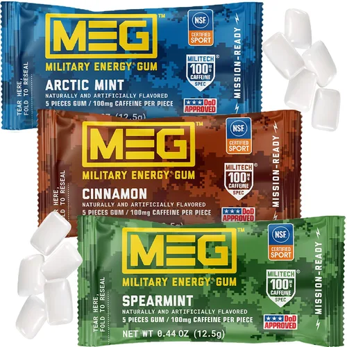 Miniatura 10 de MEG - Goma de mascar de energía militar 100 mg de cafeína por pieza + aumenta la energía + aumenta el rendimiento físico + paquete de 4