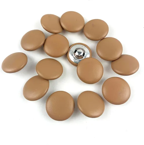 Miniatura 12 de Heyiwell 30 botones redondos cubiertos de cuero con vástago de metal, para vestidos de novia, camisas, vestidos, manualidades de costura (beige, mm)