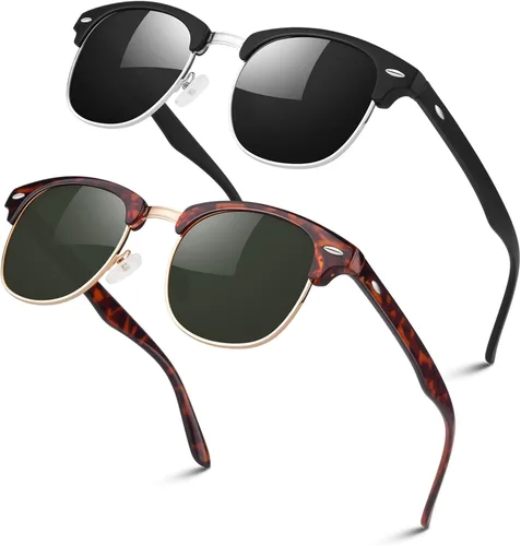 Miniatura 30 de LINVO Gafas de sol polarizadas sin montura para hombres y mujeres, lentes de sol clásicos retro con medio marco para conducir, protección UV Un