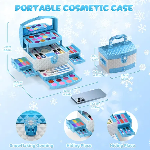 Miniatura 5 de Perryhome Juego de maquillaje para niñas, 56 piezas lavables, cosméticos reales no tóxicos, juguetes de Frozen, kit de maquillaje para niñas