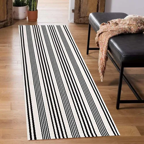 Miniatura 41 de Tapete para exteriores de rayas color negro y blanco, tapete tejido a mano lavable a máquina para interiores, porche, entrada, sala, pasillo, Rayas