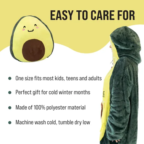 Miniatura 5 de Plushible Manta con Capucha Portátil, Sudadera con Capucha de Gran Tamaño de 2 en 1, Bolsillo de Manga Larga, Regalo Acogedor para las Fiestas, Palta