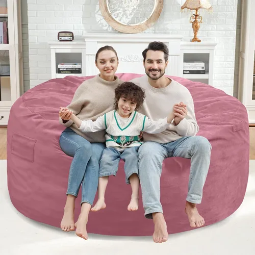 Miniatura 63 de Puf de 5 pies, puf grande con relleno de espuma viscoelástica, sofá puff esponjoso con funda de terciopelo holandés, puf redondo para sala de estar
