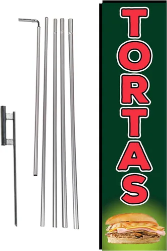 Miniatura 8 de Pupusas - Bandera rectangular de plumas con kit de poste y pico de tierra para restaurantes, mercados, propietarios de negocios