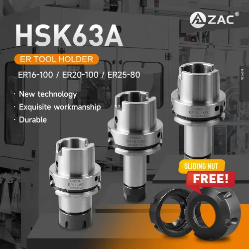 Miniatura 2 de HSK63A ER Portaherramientas con tuerca deslizante, HSK63A-ER20-100 Soporte de bloque de portabrocas G2.5/25000 RPM Aplicar para máquina herramienta