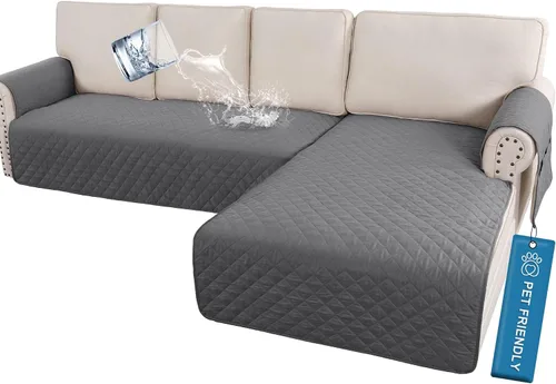 Miniatura 8 de H.VERSAILTEX Fundas de sofá para sofá seccional, 2 piezas, funda de sofá en forma de L, 100% impermeable y lavable, protector de sofá para perros