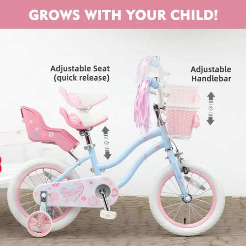 Miniatura 5 de Glerc Petal Girls Bike 12-18 Inch for Ages 2-9, Kids Bike with Training Wheels, Basket & Streamers, Princess Style Kids Bicycle, for Girls