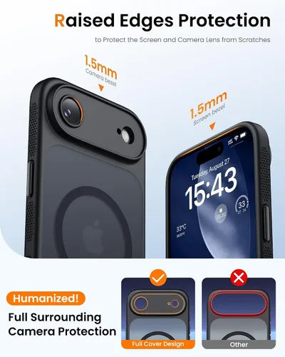 Miniatura 6 de BXYJY Funda magnética para iPhone Air con soporte, compatible con MagSafe, botón de control de cámara, protección completa de la lente, caída