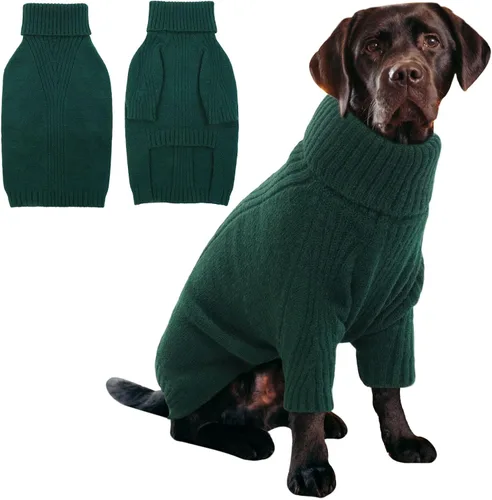 Miniatura 21 de IECOii Suéter extragrande para perro, suéteres térmicos cálidos para perros de raza gigante, ropa de punto, cuello alto de invierno, elástica