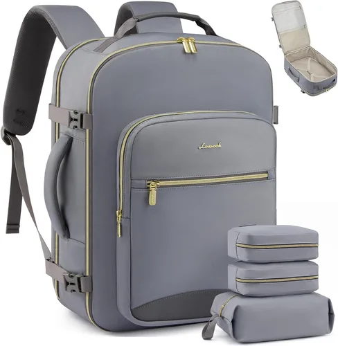 Miniatura 37 de LOVEVOOK Mochila de viaje de 40L aprobada para vuelo, 3 cubos de embalaje, bolsa de viaje impermeable para artículos personales, equipaje de mano