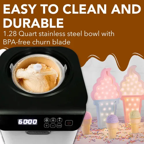 Miniatura 4 de Whynter Máquina automática para hacer helados de 1.28 cuartos de galón vertical con compresor integrado, pantalla digital LCD y temporizador, sin