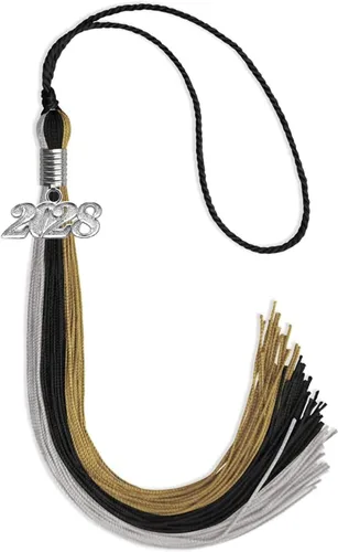 Miniatura 136 de Endea Graduation Borla de triple color con gota de fecha plateada (negro/dorado/granate, 2020)