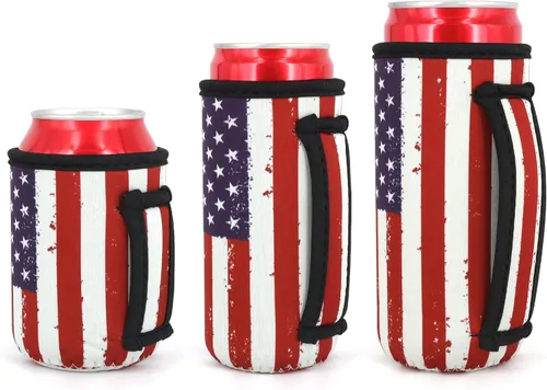 Miniatura 39 de Paquete de 3 fundas de neopreno reutilizables aisladas para latas con asa para refrescos, bebidas energéticas, gaseosas, cerveza, seltzer duro