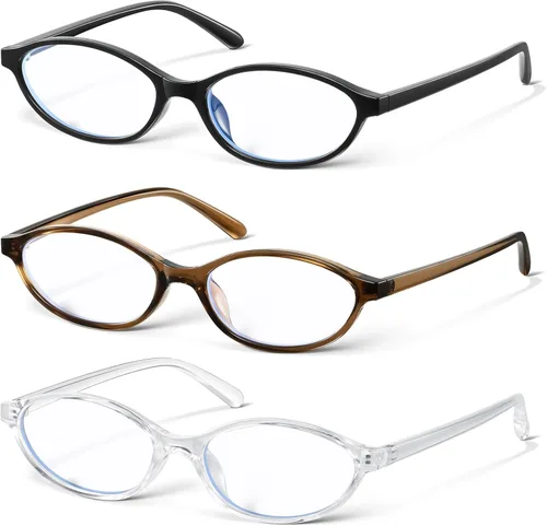 KUGUAOK - Gafas de bloqueo de luz azul retro ovaladas estilo 90s con marco de ojo de gato pequeño para mujer, gafas para TV y luz azul