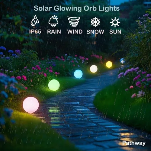 Miniatura 5 de Luz solar de globo brillante de 8 pulgadas, lámpara solar de bola de jardín de 16 colores cambiantes, luz de orbe brillante con control remoto